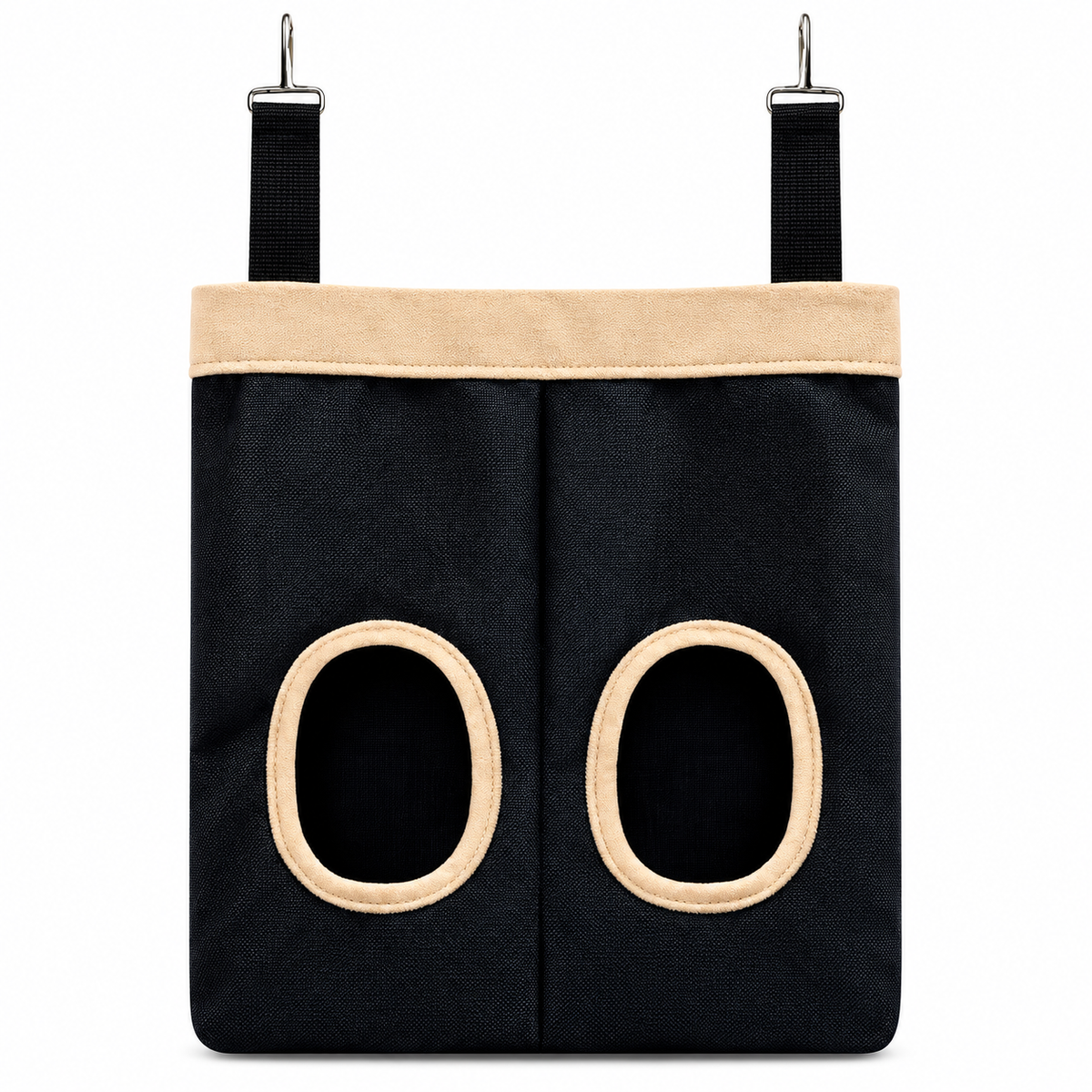Hanging Double-Hole Hay Feeder Bag for Rabbits and Guinea Pigs – Black