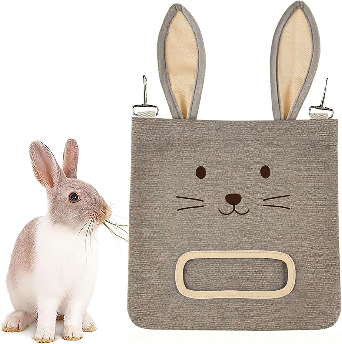 Bunny Ear Hanging Hay Feeder Bag for Rabbits and Guinea Pigs