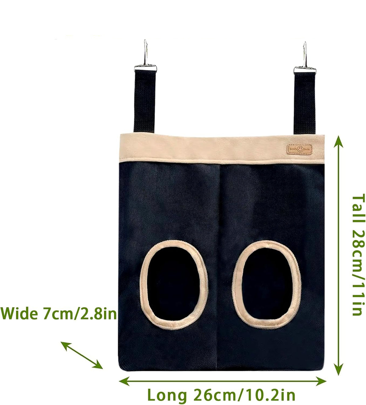 Hanging Double-Hole Hay Feeder Bag for Rabbits and Guinea Pigs – Black