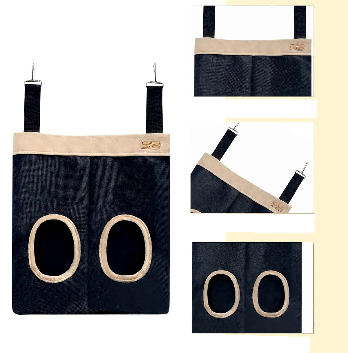Hanging Double-Hole Hay Feeder Bag for Rabbits and Guinea Pigs – Black